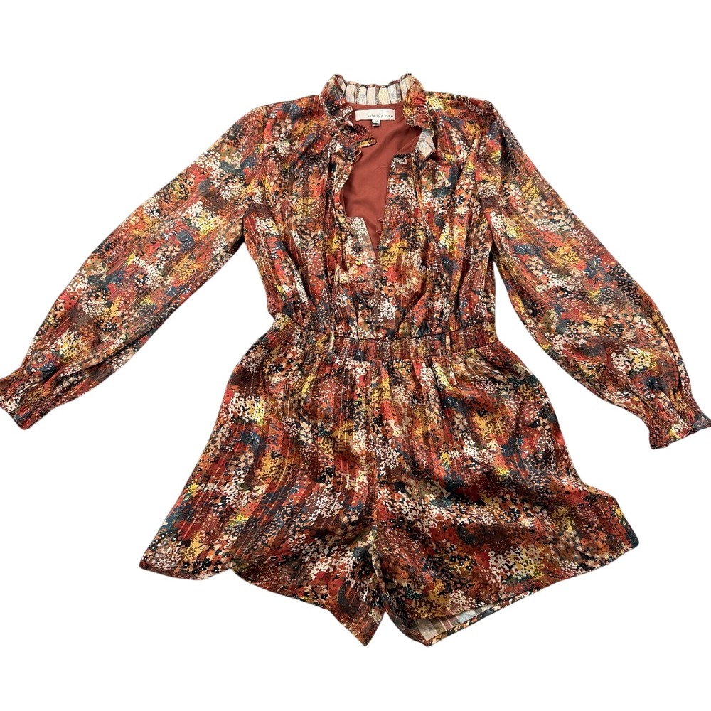 Adelyn Rae Floral Romper Dress Boho Mini‎ Long Sleeve M